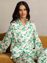 [Green Floral] SilkSilky-AU Pure Silk Notch Collar Women's Pyjamas 001,
