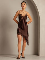 [Brown] SilkSilky-AU Pure Silk Asymmetric Dress 003