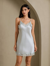 [Grayish Blue] SilkSilky-AU Sleeveless V Neck Nightgown 006