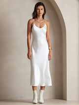 [White] SilkSilky-AU Sleeveless V Neck Dress 001