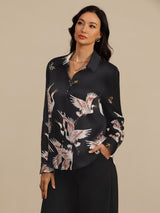 [Black] SilkSilky-AU 19Momme Long Sleeve Lapel Collar Women's Shirt 003