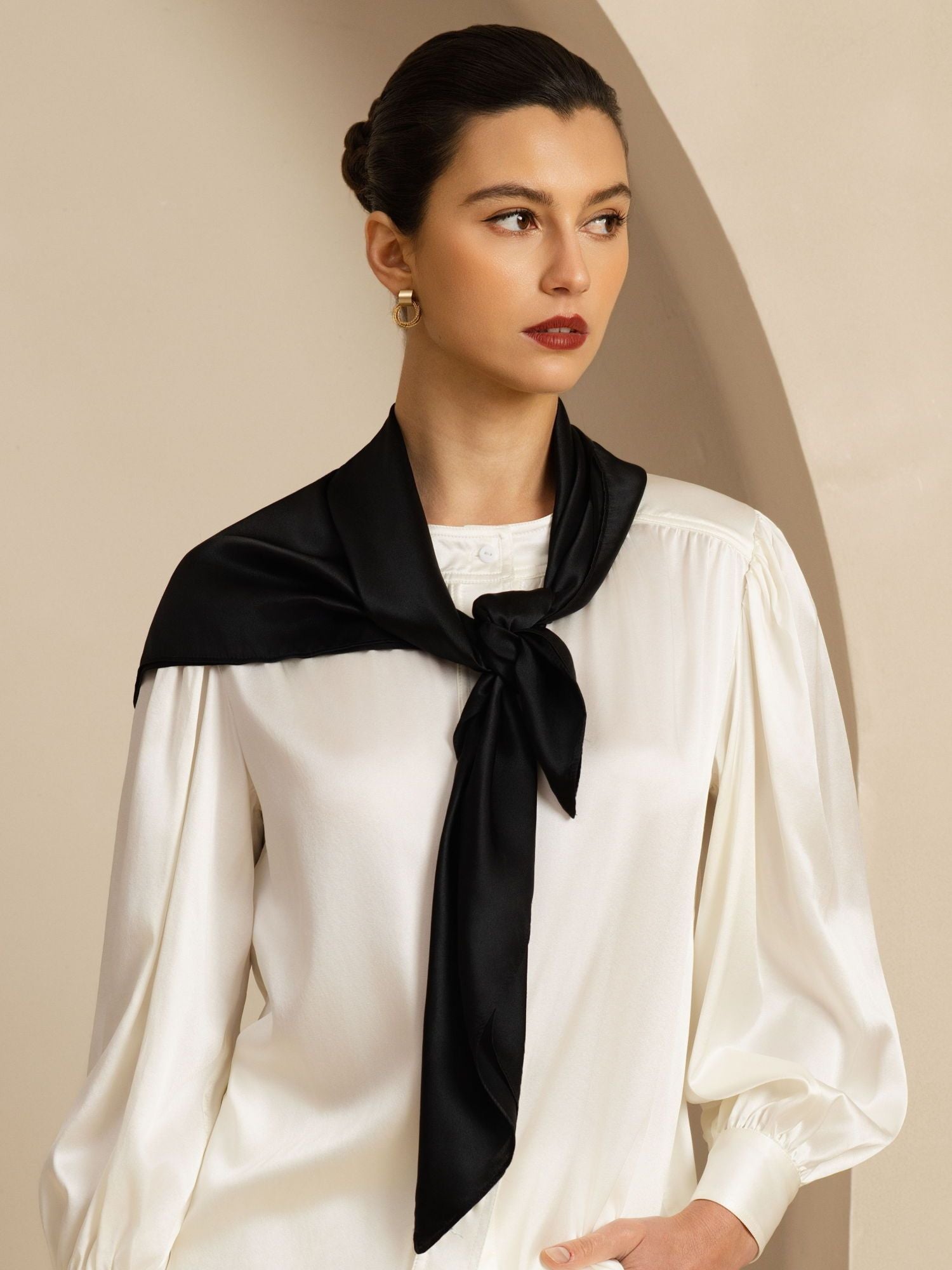 [Black] SilkSilky-AU Pure Silk Scarf 001