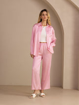 [Pink Pinstripe] SilkSilky-AU Long Sleeve Lapel Collar Women's Outfit Sets 007
