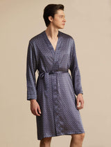 [Navy Ginkgo] SilkSilky-AU Long Sleeve V Neck Men's Dressing Gown 001