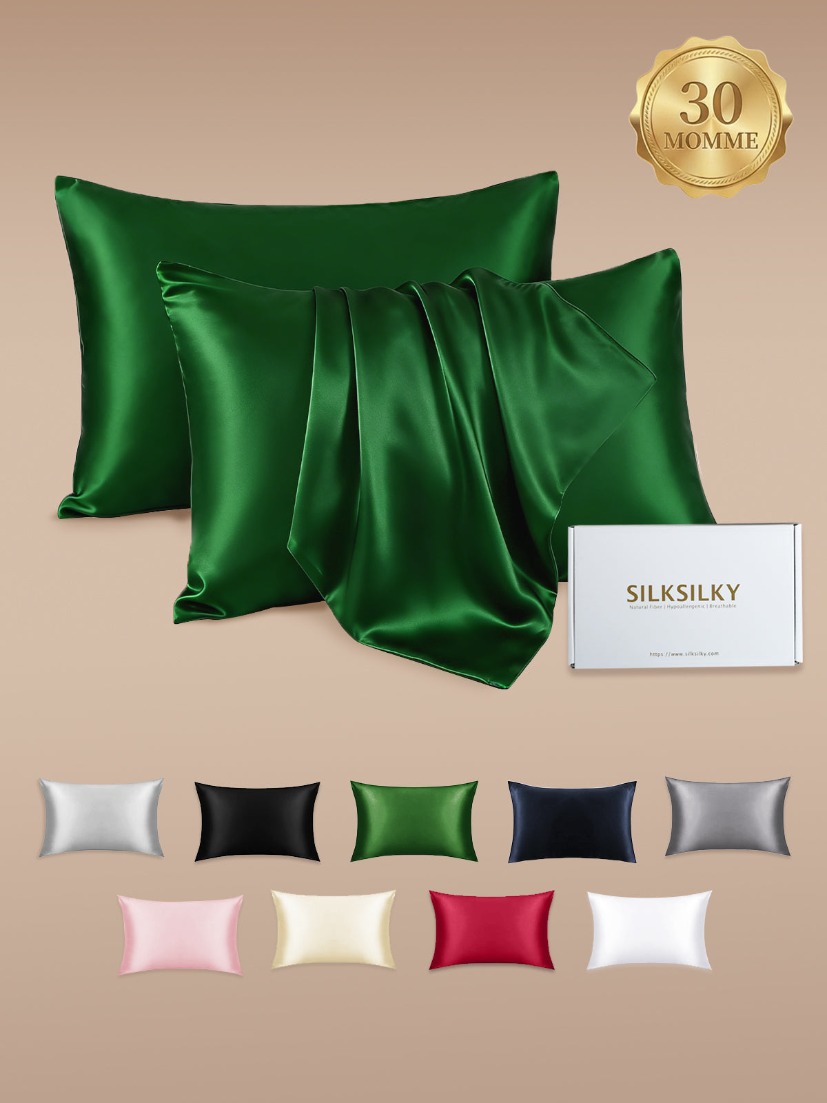 [Dark Green] SilkSilky-AU 30Momme Pure Silk Pillowcase 001