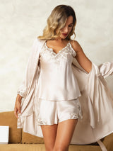 [Beige] SilkSilky-AU Pure Silk 3/4 Sleeve V Neck Women's Pyjamas 001