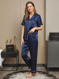 SilkSilky AU Pure Silk Short Sleeve Lapel Women's Pyjamas DarkBlue 004