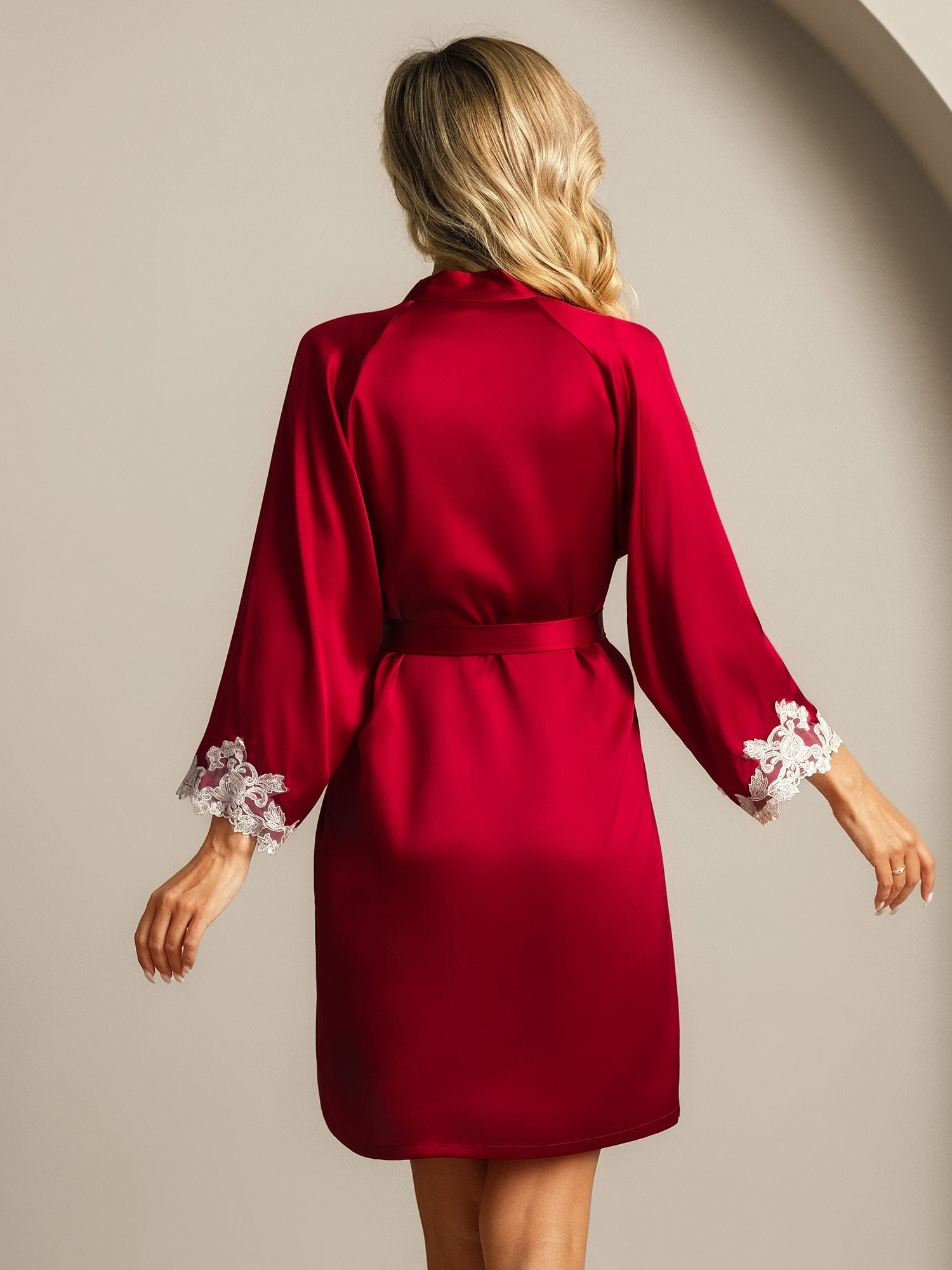 [Wine] SilkSilky-AU Pure Silk Split Women's Dressing Gown 002,