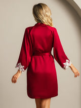 [Wine] SilkSilky-AU 3/4 Sleeve Women's Dressing Gown 002