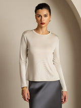 [Gray] SilkSilky-AU 100% Silk Jersey Long Sleeve Crew Neck Women's T-Shirt 008