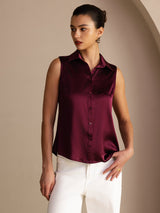[Dark Red] SilkSilky-AU Sleeveless Lapel Collar Women's Shirt 003