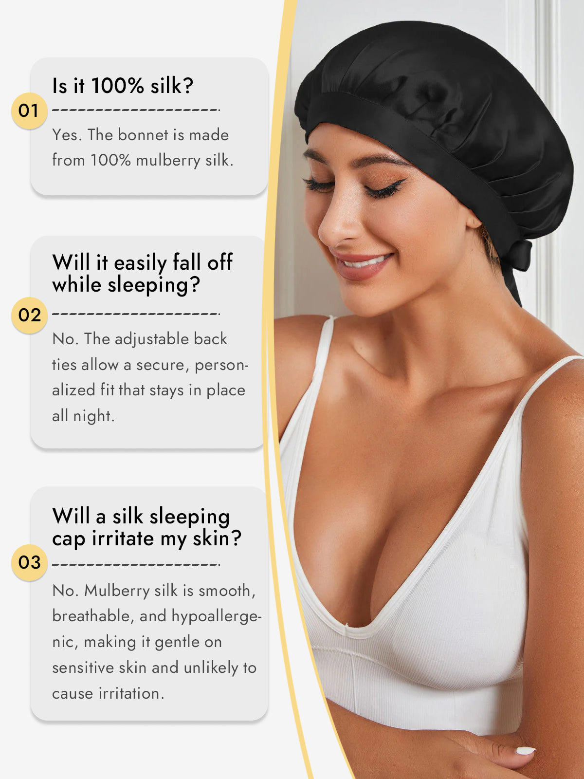 [Black] SilkSilky-AU Pure Silk Sleep Cap 006