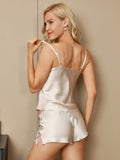 SilkSilky-AU Pure Silk Sleeveless V Neck Camisole Set Beige 003