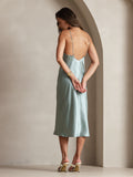 SilkSilky AU 19Momme Pure Silk Sleeveless V Neck Dress MintGreen 002