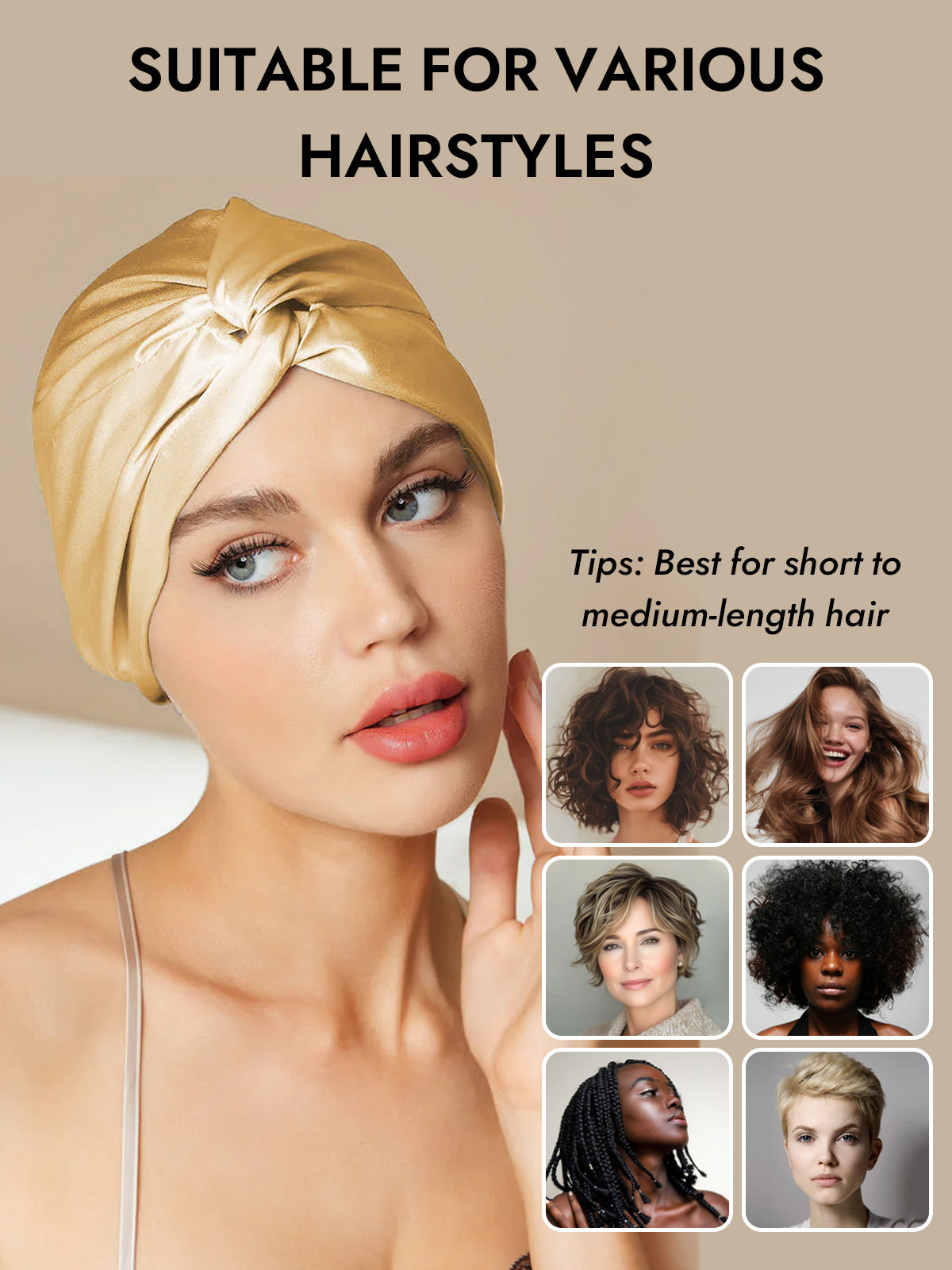 [Champagne] SilkSilky-AU Pure Silk Sleep Cap 006