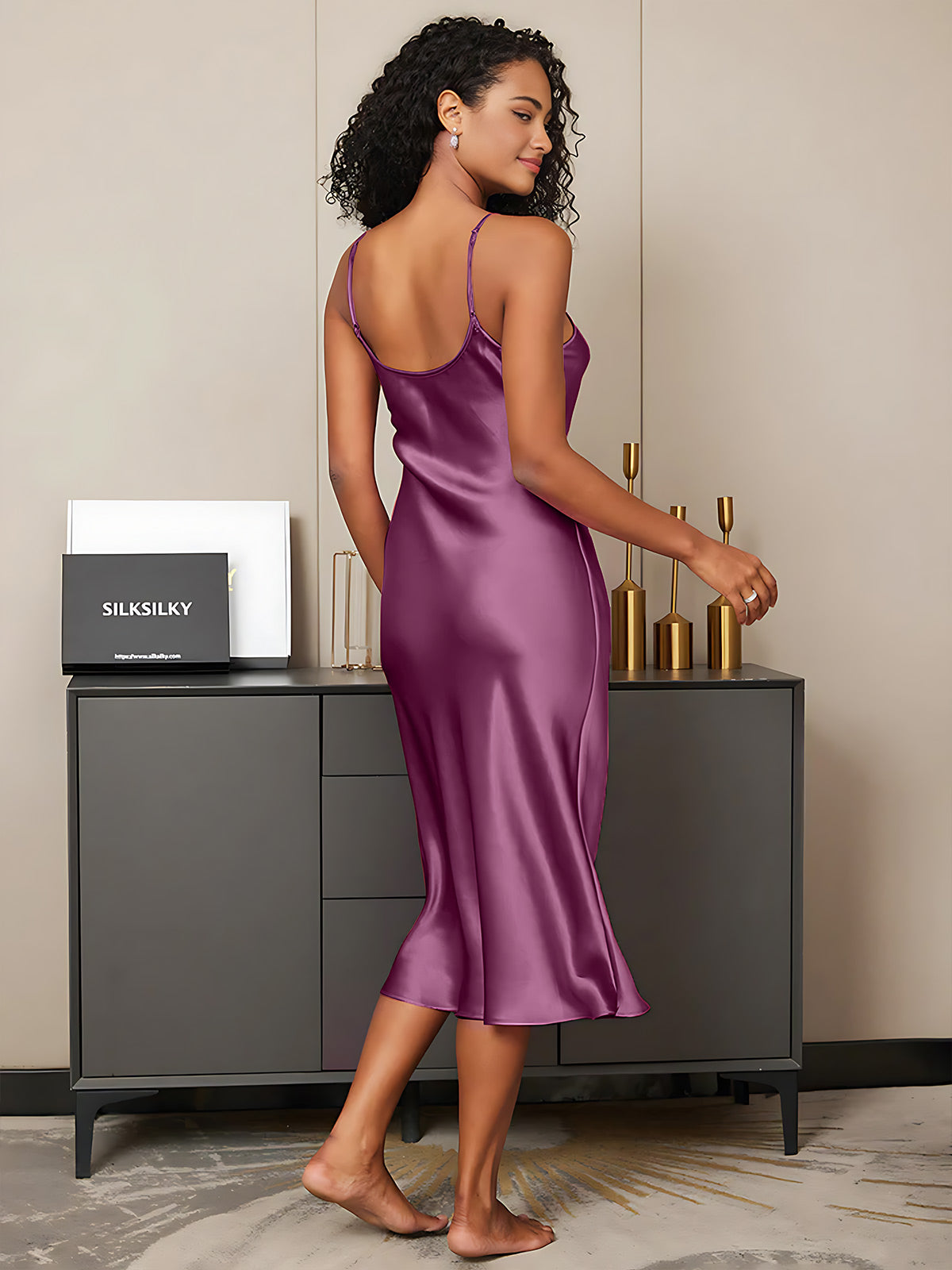 [Deep Purple] SilkSilky-AU Pure Silk Round Neck Dress 002