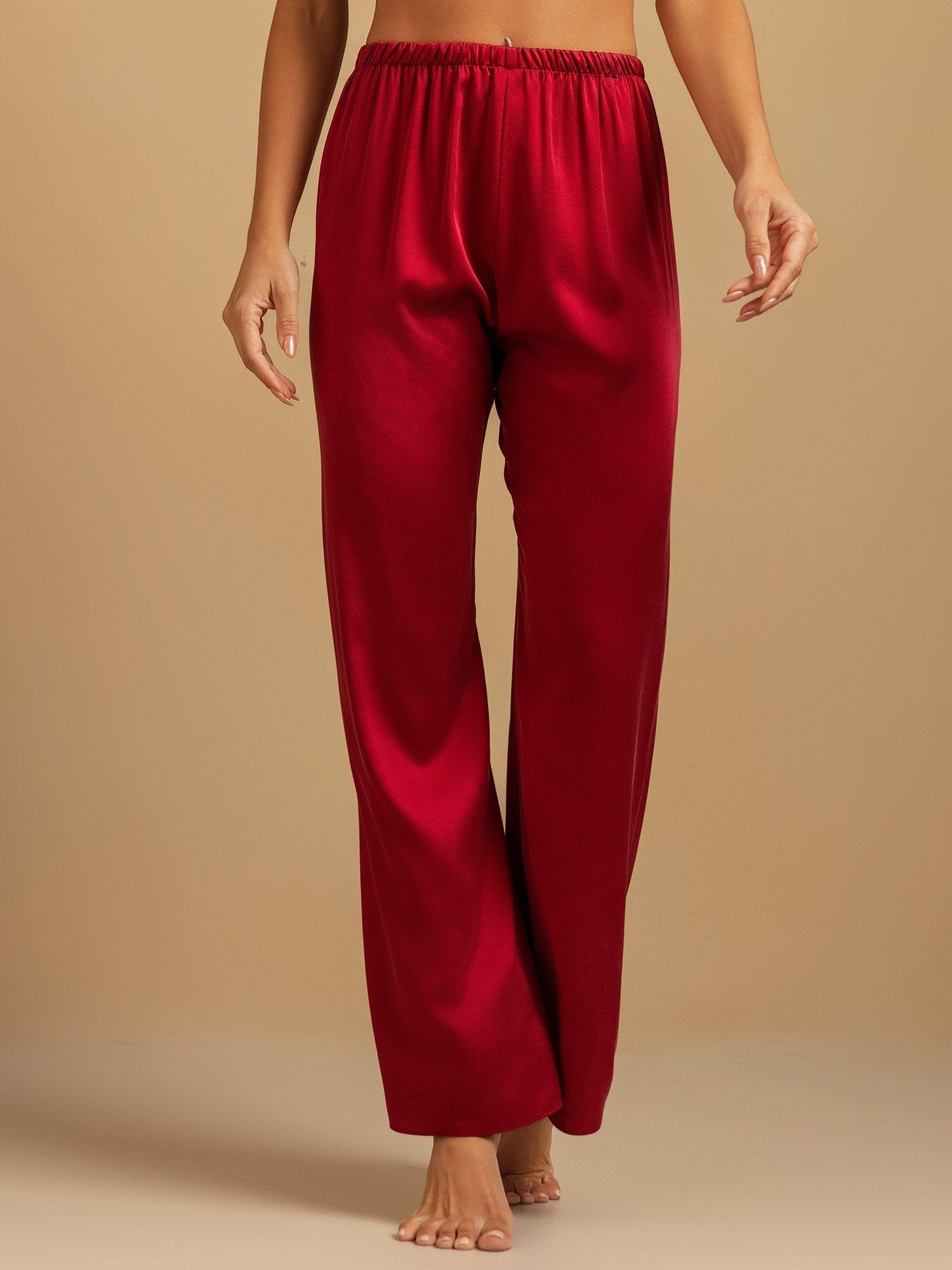 [Wine] SilkSilky-AU 19Momme Machine-Washable Silk Womens Sleep Bottoms 004