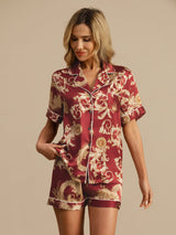 [Wine Dragon] SilkSilky-AU Short Sleeve Lapel Collar Women's Pyjamas 004