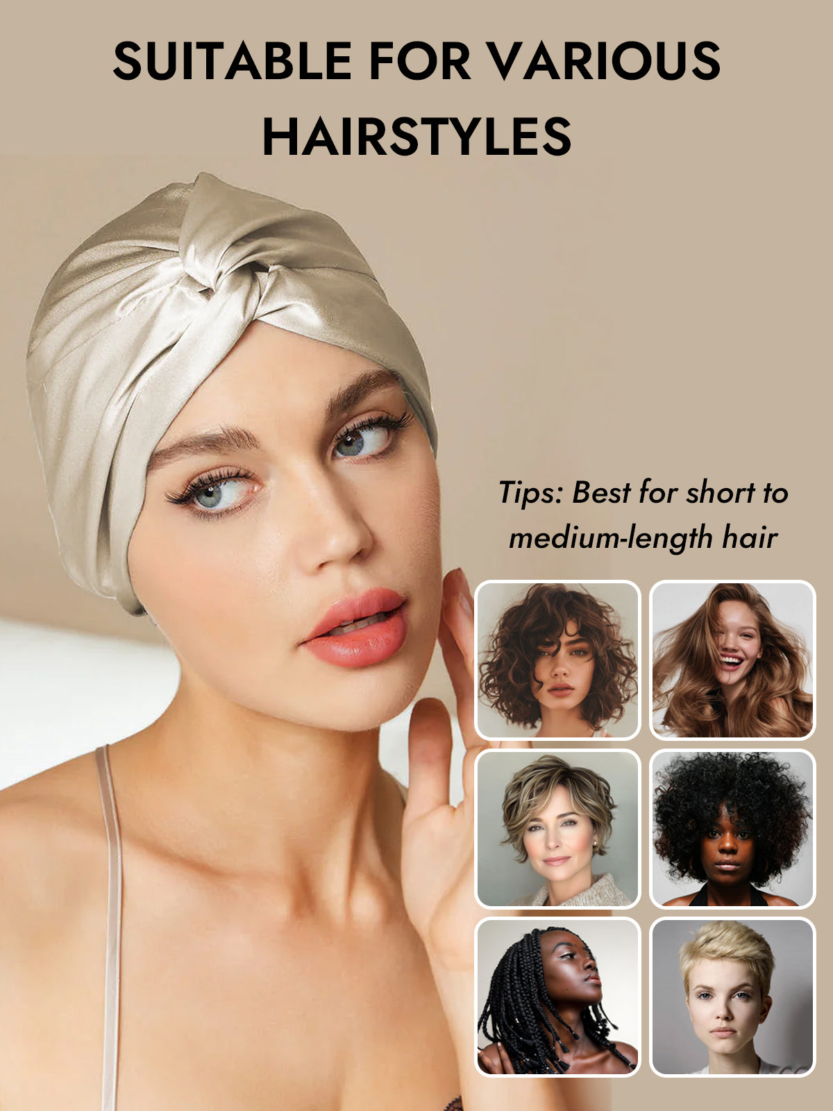 [Beige] SilkSilky-AU Pure Silk Sleep Cap 006