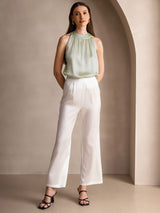 [Light Green] SilkSilky-AU 19Momme Stretch Silk Charmeuse Sleeveless Halter Women's T-Shirt 007