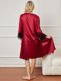 SilkSilky AU Pure Silk 3/4 Sleeve Nightgown&Robe Set DarkRed 003