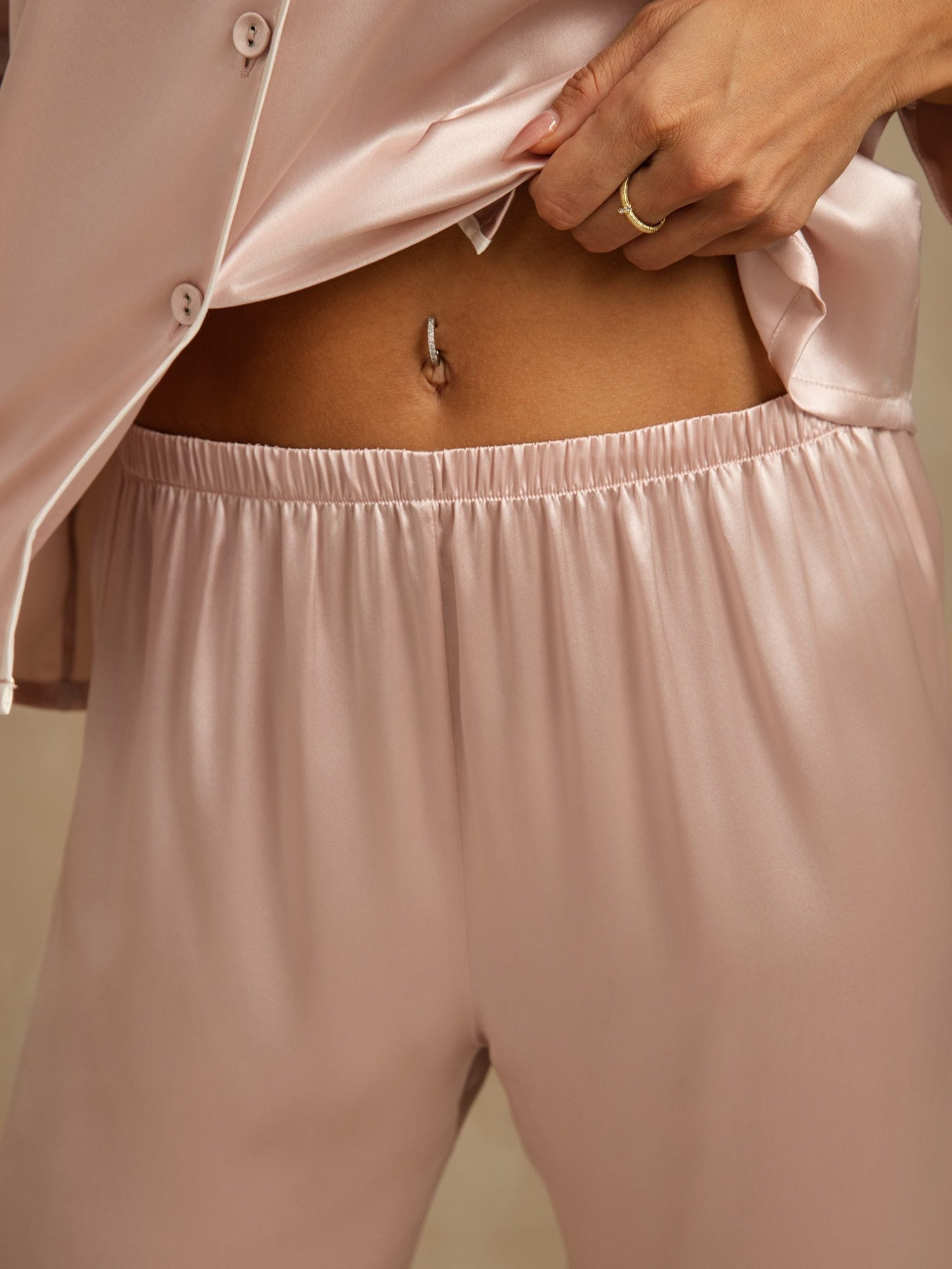 [Pink] SilkSilky-AU Pure Silk Lapel Collar Women's Pyjamas 005