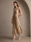 SilkSilky-AU 19Momme Silk Sleeveless Round Neck Dress Champagne 005