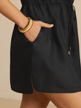 [Black] SilkSilky-AU 18Momme Silk Satin Surah Cap Sleeve Henley Neck Dress 005