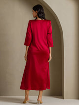 [Wine] SilkSilky-AU 3/4 Sleeve Round Neck Dress 002