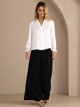 [White] SilkSilky-AU Long Sleeve Split Women's Blouse 007