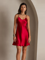 [Wine] SilkSilky-AU Spaghetti Strap V Neck Dress 004