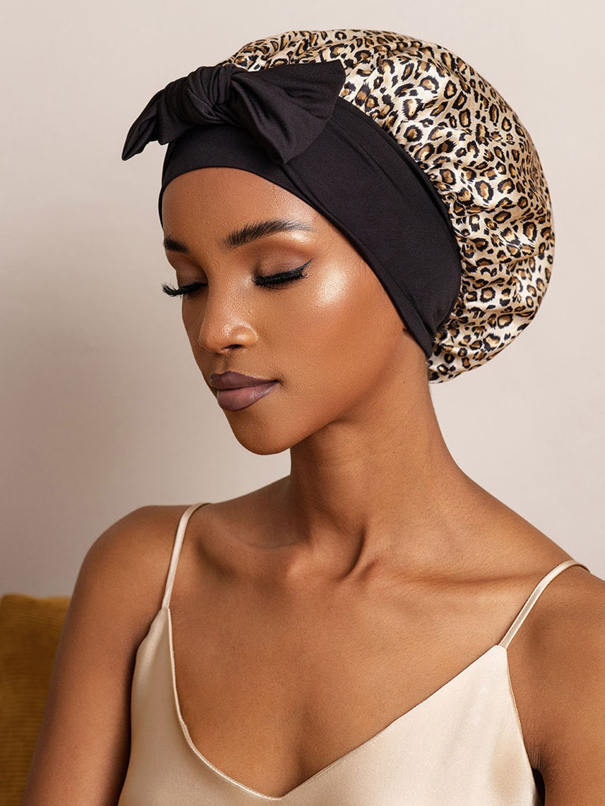 SilkSilky-AU Pure Silk Sleep Cap Leopard 002