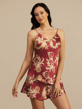 [Wine Dragon] SilkSilky-AU Spaghetti Strap V Neck Camisole Set 004