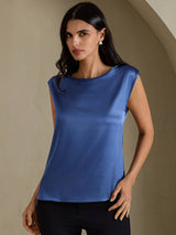 [Real Teal] SilkSilky-AU Cap Sleeve Round Neck Women's T-Shirt 001