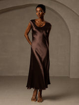 [Coffee] SilkSilky-AU Cap Sleeve Dress 005