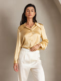 SilkSilky AU 19Momme Silk Long Sleeve Collar Women's Shirt Champagne 001