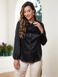 SilkSilky AU 19Momme Silk Long Sleeve Collar Women's Shirt Black 004