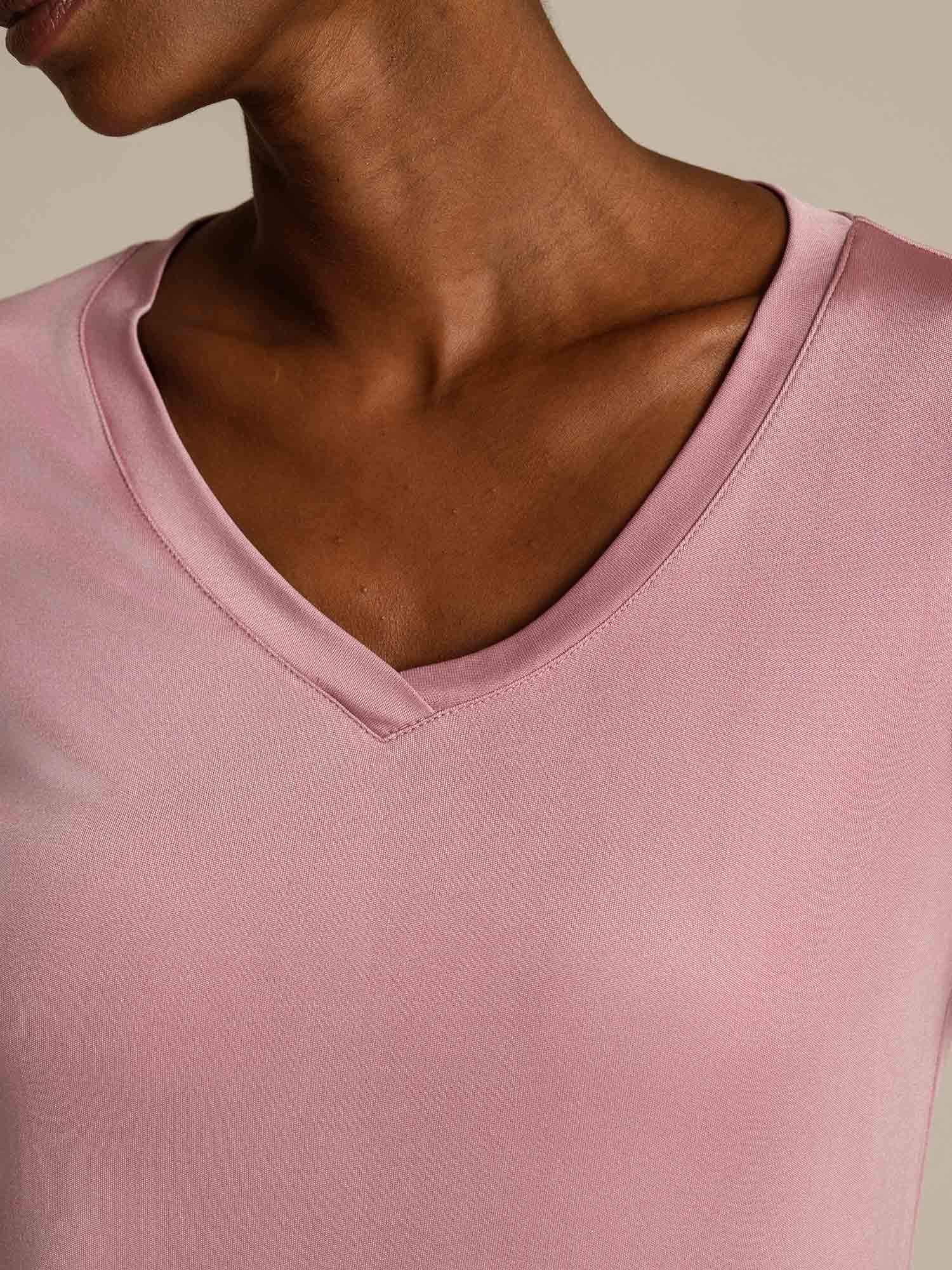 [PaleMauve] SilkSilky-AU Pure Silk V Neck Women's T-Shirt 004