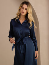 [Dark Blue] SilkSilky-AU Long Sleeve Lapel Collar Dress 003