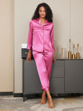 SilkSilky-AU Pure Silk Long Sleeve Lapel Women's Pyjamas RoseRed 001