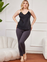 [Black] SilkSilky-AU Spaghetti Strap V Neck Plus Size Camisole Top 004