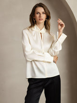 [Ivory] SilkSilky-AU 19Momme Silk Keyhole Neck Women's Shirt 003