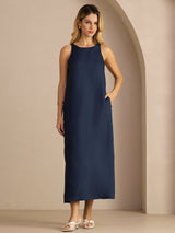 [Dark Blue] SilkSilky-AU Sleeveless Crew Neck Dress 005