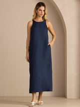 [Dark Blue] SilkSilky-AU Sleeveless Crew Neck Dress 005