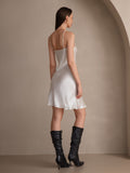 SilkSilky AU Pure Silk Sleeveless V Neck Dress White 002