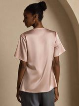 [Tuscany] SilkSilky-AU Short Sleeve Cowl Neck Women's Blouse 002