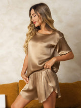 [Champagne] SilkSilky-AU Short Sleeve Round Neck Women's Pyjamas 001