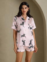 [Pink Zebra] SilkSilky-AU Short Sleeve Lapel Collar Women's Pyjamas 003