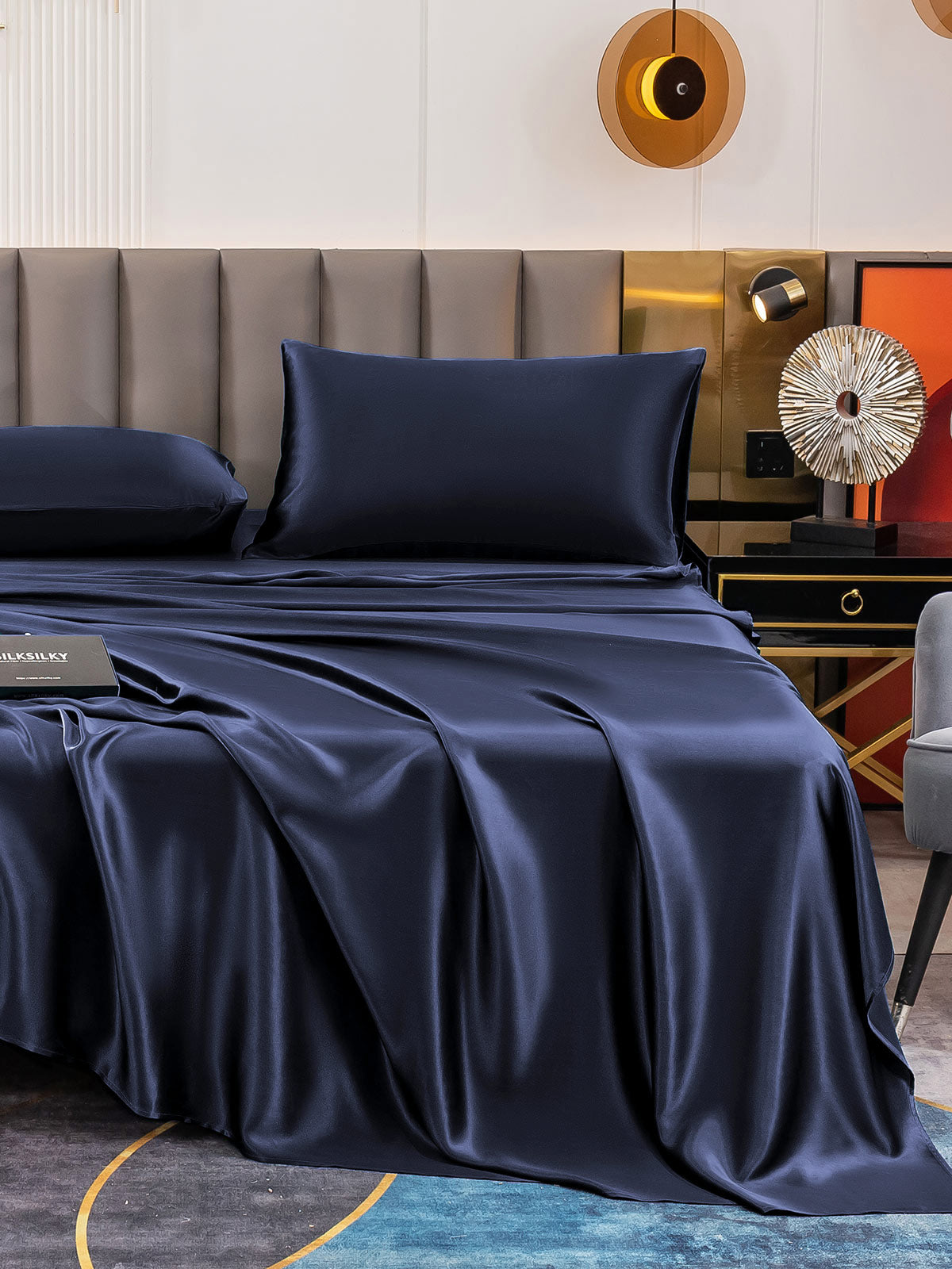 [Dark Blue] SilkSilky-AU 19Momme Pure Silk Bedding Set 006