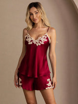 [Wine] SilkSilky-AU Sleeveless V Neck Camisole Set 001